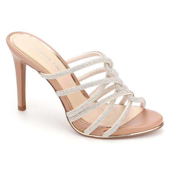 Kenneth Cole Women Strappy Slide Sandals Brooke 95 Twist Jwl Size US 10M Silver - Picture 1 of 11